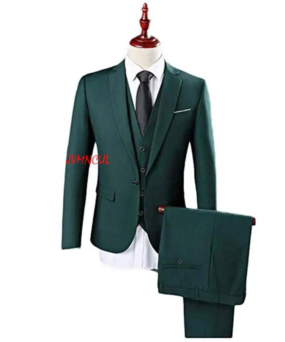 

Handsome Dark Green Single Breasted Men's Suits One Button 3 Pieces Wedding Suits for Men (Jacket+Pants+Vest+Tie)
