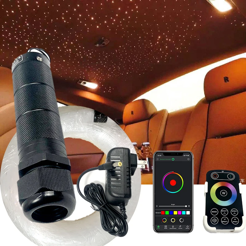 app fiber lamp SMALL 6W RGBW Car RooM Star Lights LED Optic star ceiling kits 3M Optical fiber RF control Mobile WP Bluetooth