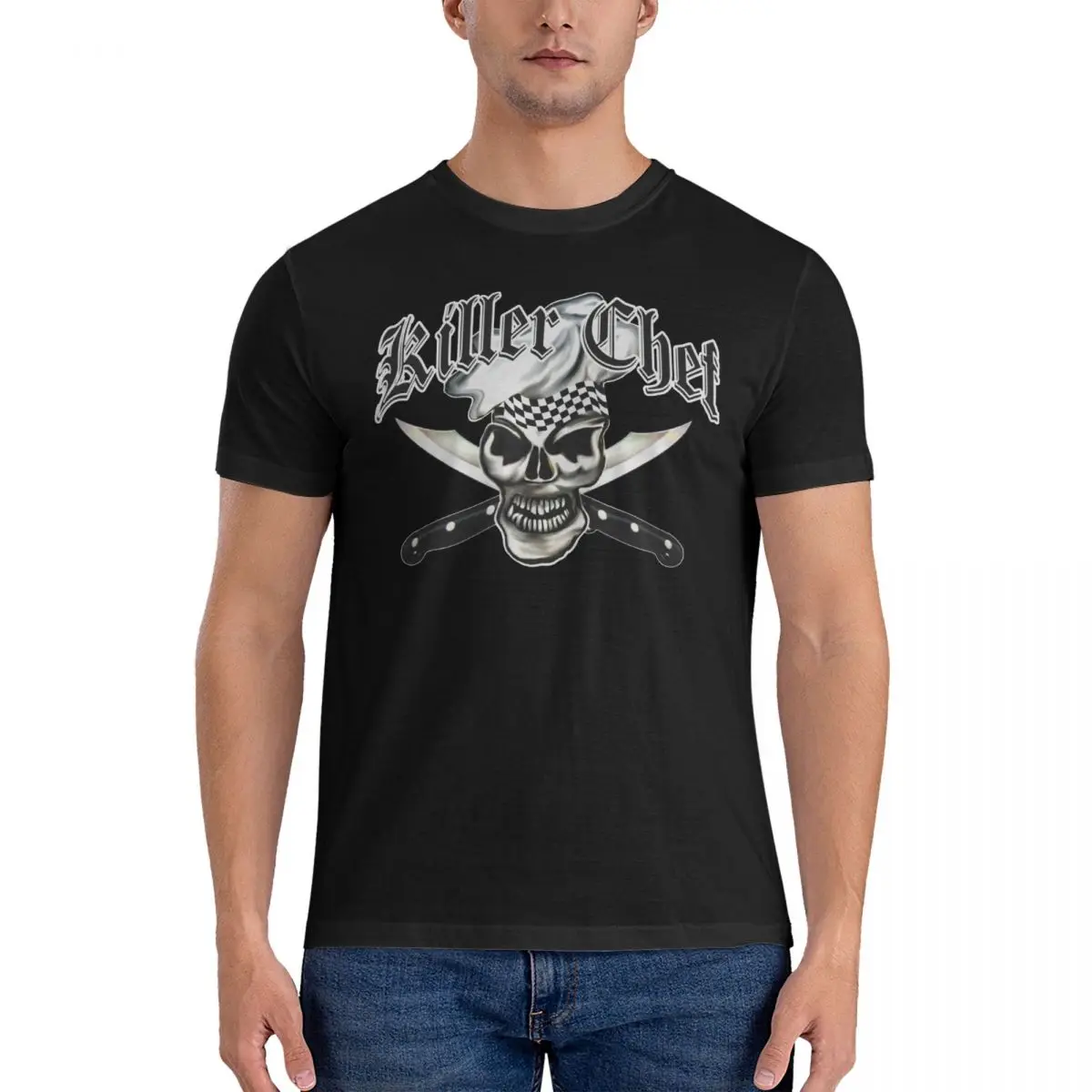 

Skull Chef 8 Killer Chef Pure T-Shirts Mens skull and chef knives Classic T Shirts Round Neck Beach Top Tees