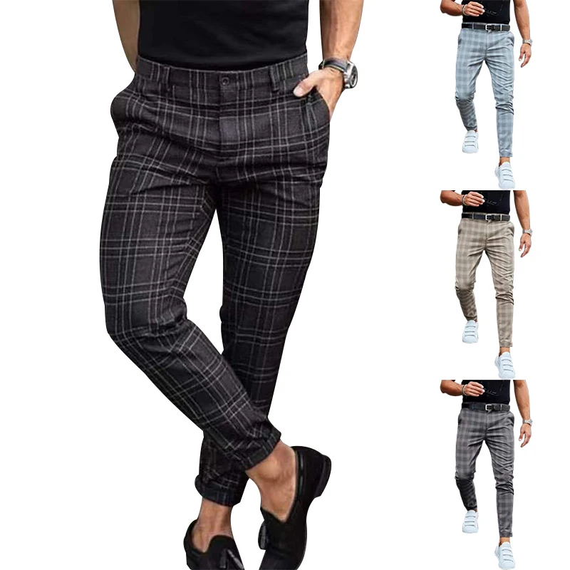 

2023 New Men's Polyester Checkered Straight Waist Casual Comfort Straight Leg Sports Pants