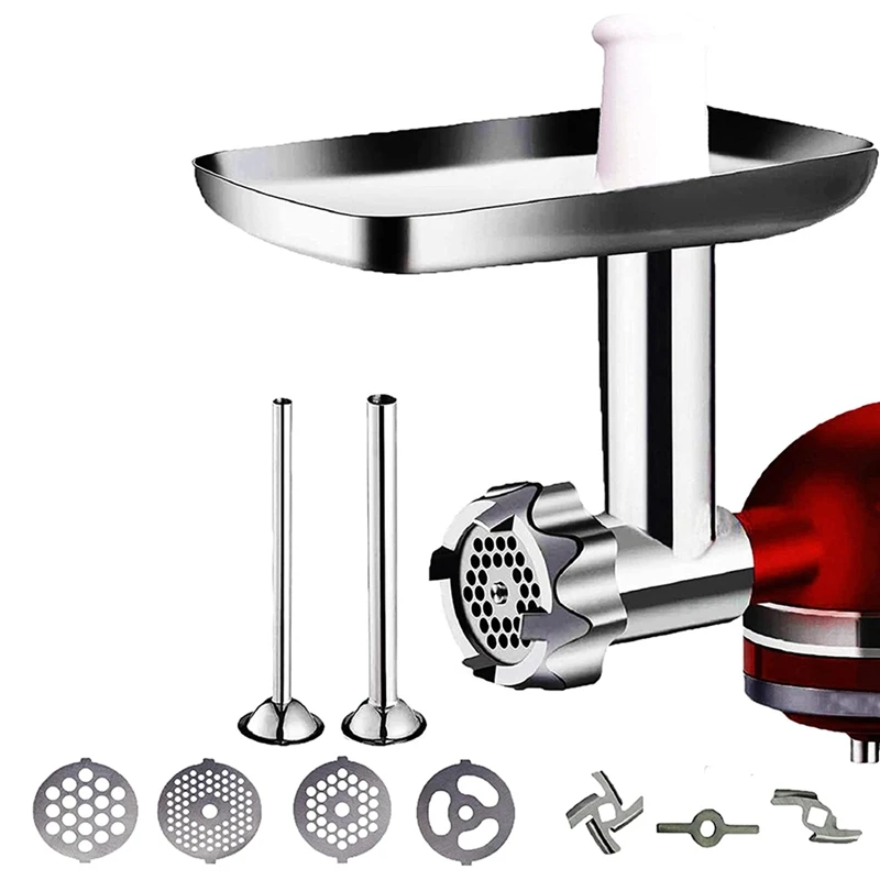 

Meat Grinder Attachment, Meat Grinder Kitchen Auxiliary Accessory, Including 2 Sausage Filling Tubes, 4 Grinding Discs