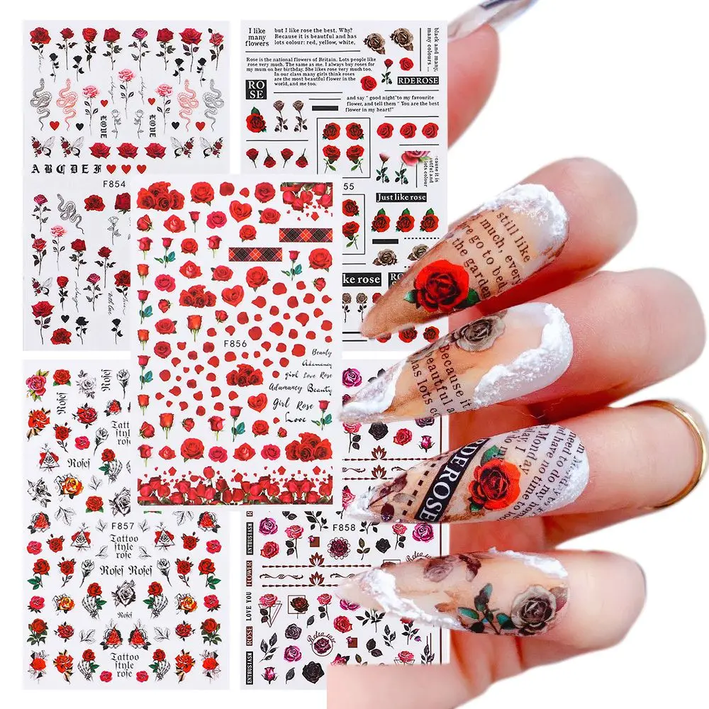 

Nail Art Decor French Manicure DIY Flower Rose Floral 3D Nail Stickers Pink Red Blue
