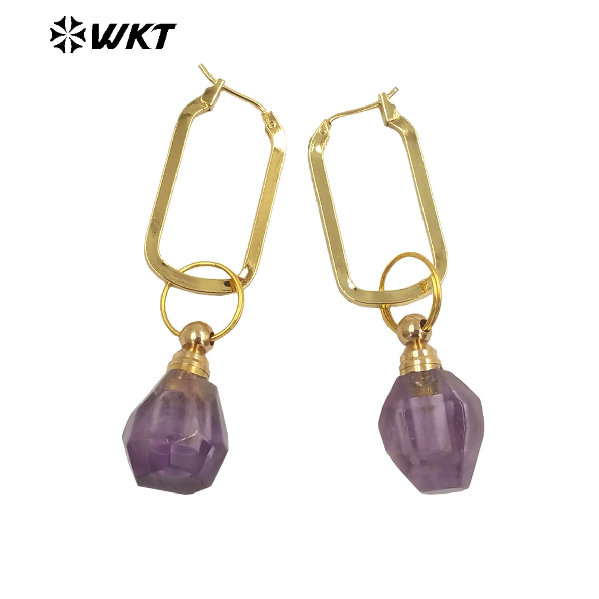 WT-E727 Original Retro Chinese Design Small Perfume Bottle Natural Amethyst Long Earrings Girls Anniversary Gift