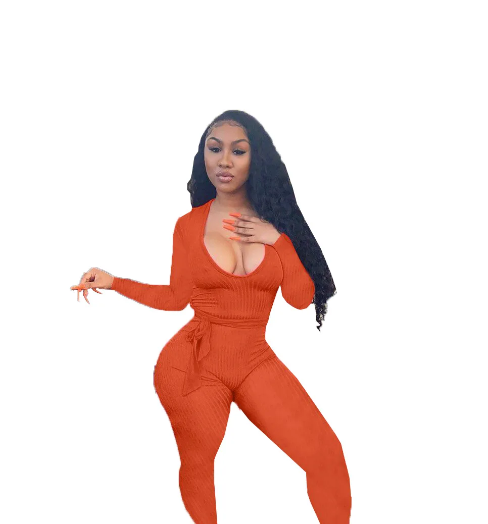 XM1150 women's sexy jumpsuit spring and autumn streetwear fashion solid color pit strip bodysuit women's nightclub clothing