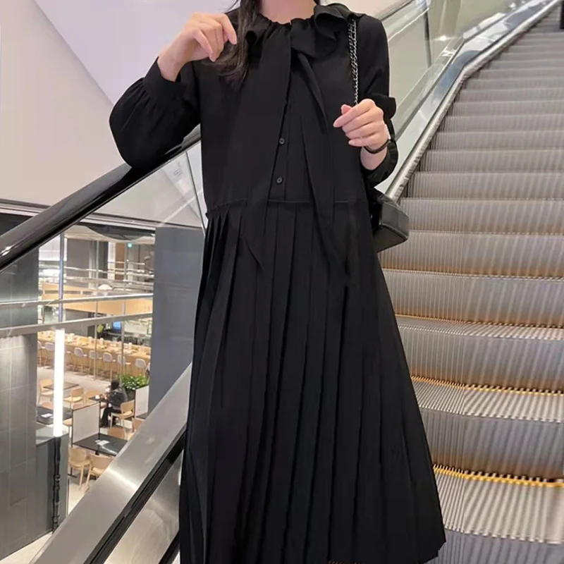 

Женское офисное платье с оборками, свободное плиссированное платье с длинным рукавом и шнуровкой и бантом, Осеннее Свободное платье, M944, 2022