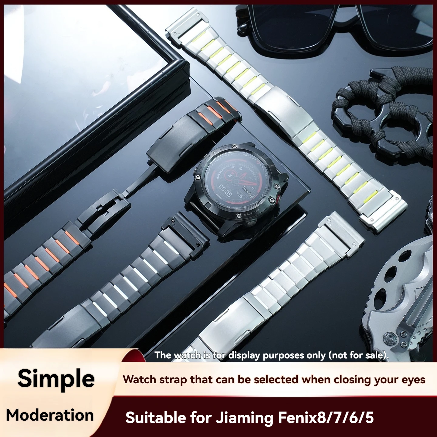 Фото Подходит для Jiaming Fenix Fenix 8 / 7X Pro / 6X 5X / Tactix 8, ремешок для часов из нержавеющей стали с резиновым основанием. №1