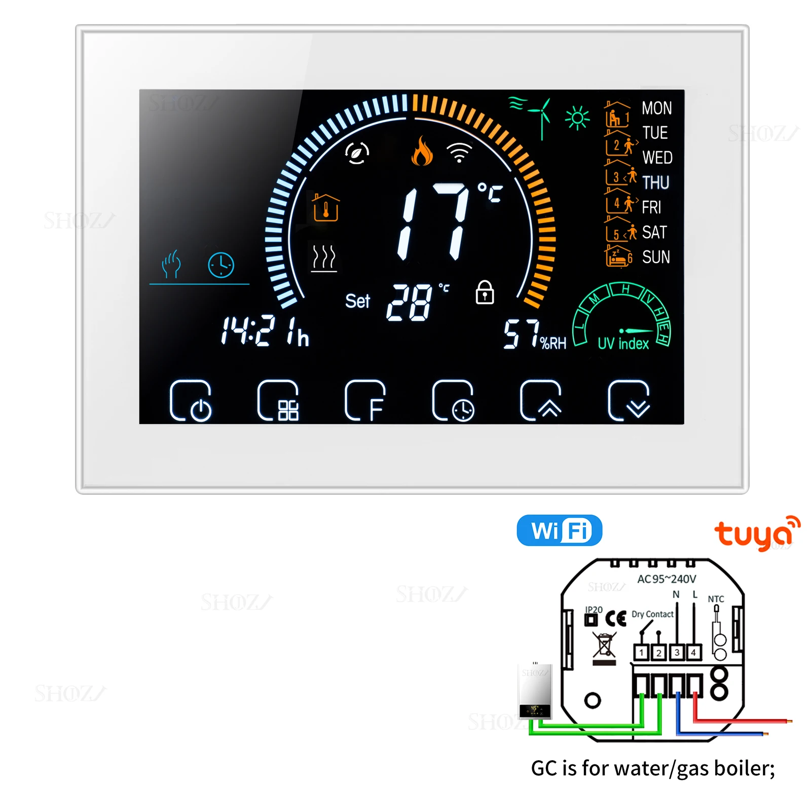 

Программируемый термостат SHOJZJ TUYA WIFI 24V/220V