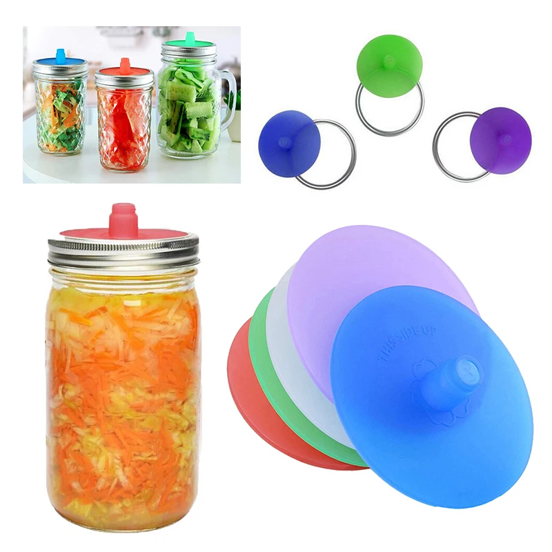 

Silicone Lid 86MM Wide Mouth Mason Jar Lids For Sauerkraut Fermented Silicone Waterless Airlock Fermentation Lid with Metal Ring