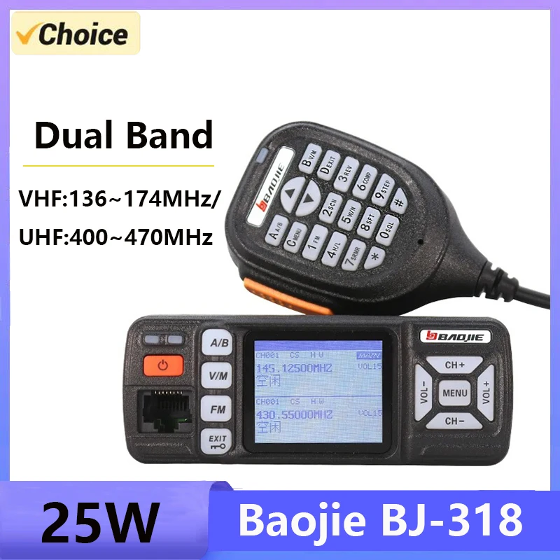 Baojie Bj-318 Мини-автомобильная Радиостанция 256ch Tri-power 25 Вт Vhf/uhf Двухдиапазонная