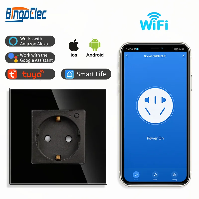 

Смарт-розетка настенная с Wi-Fi, 110-240 В