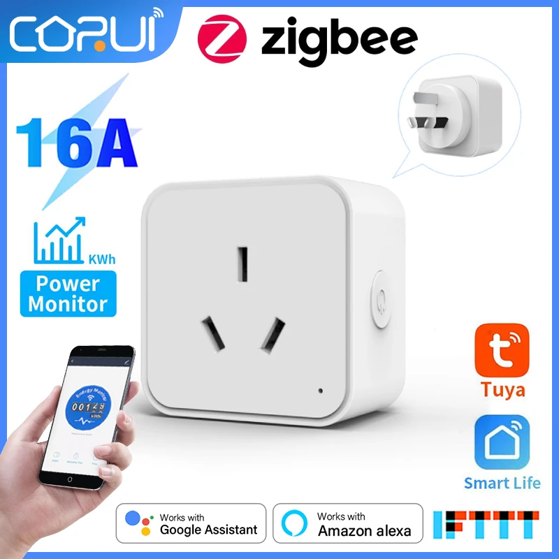 

CoRui Tuya 16A Smart AU Socket Zigbee AC100-240V Phone APP Remote Smart Plug Power Outlet Socket Voice Control Google Home Alexa