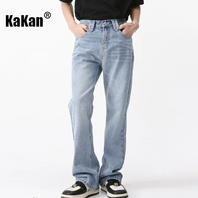 Kakan - New Micro La Slim Fit Retro Korean Edition Jeans, Blue Back Waist Elastic Long Jeans K50-464