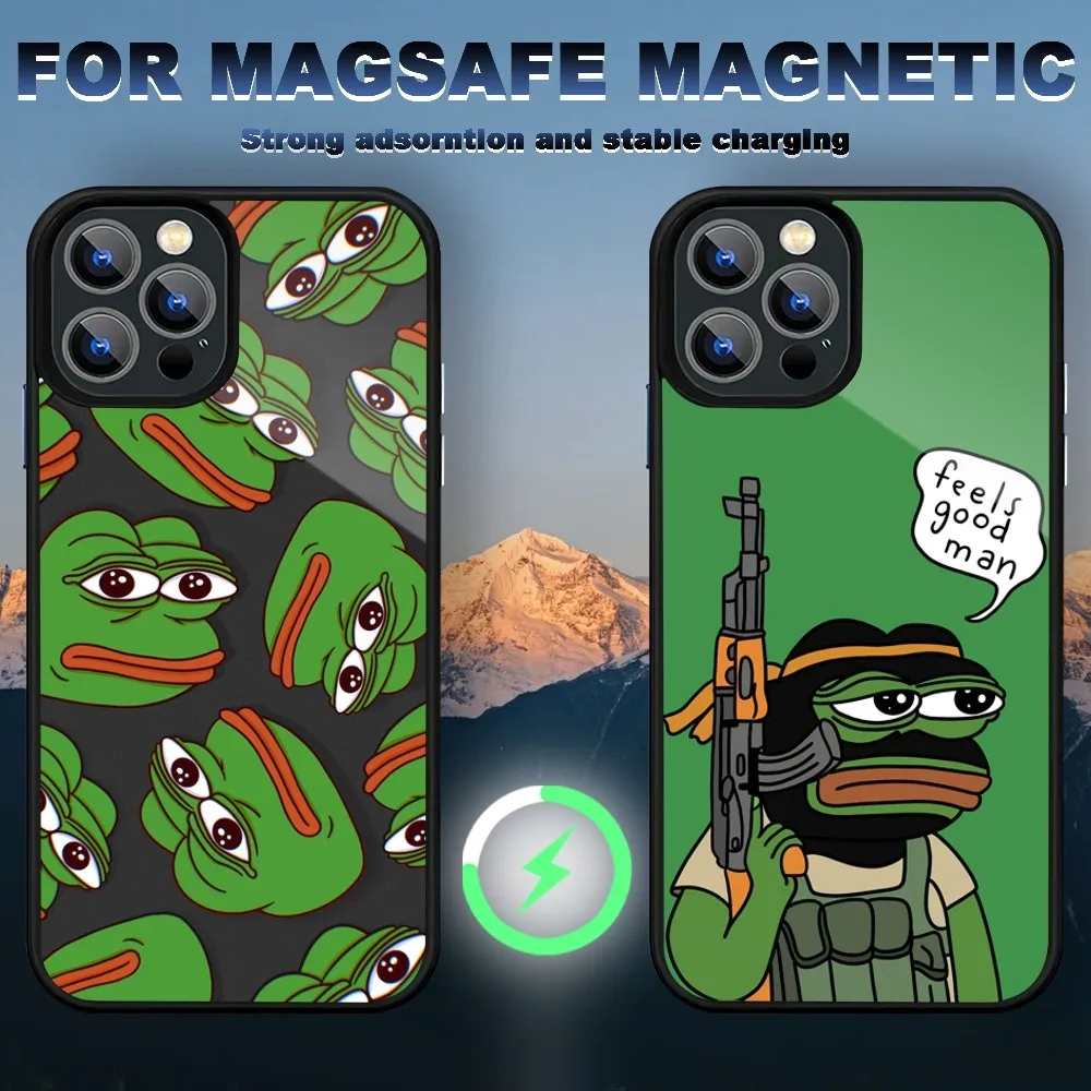 Забавный чехол F-Frog Pepe для телефона iPhone 15 14 11 12 13 Pro Max Plus Magsafe чехлы с беспроводной