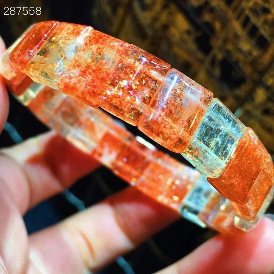 

Natural Gold Sunstone Strawberry Quartz Beryl Bracelet 11x7.7x4mm Arusha Clear Rectangle Beads Women Men AAAAAAA