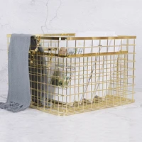 nordic gold iron storage basket with handle rose gold large laundry basket kitchen bathroom wall hanging basket
