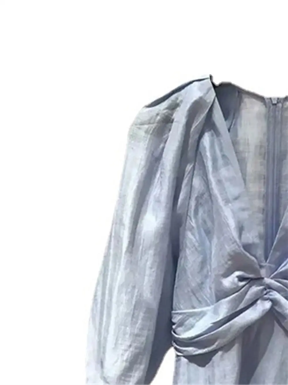 Women's Pleated V-neck Short Dress A-line High Waist Stitching Ruffles Three Quarter Sleeve Female Mini Robes