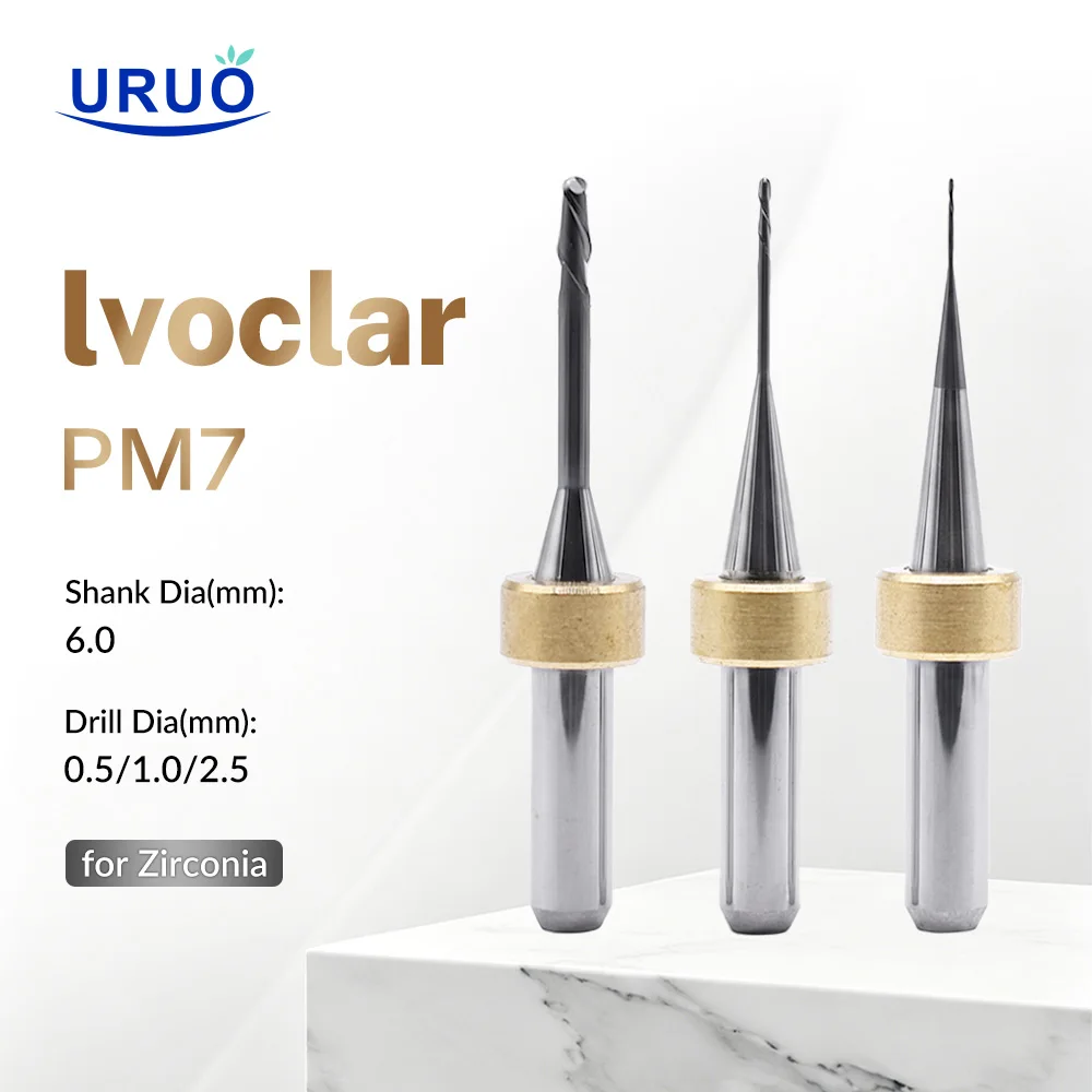 Фото Фрезы для зуботехнических станков Ivoclar PM7 D6, инструменты для обработки циркония, сверла для CAD/CAM систем 2.5/1.0/0.5 мм №1