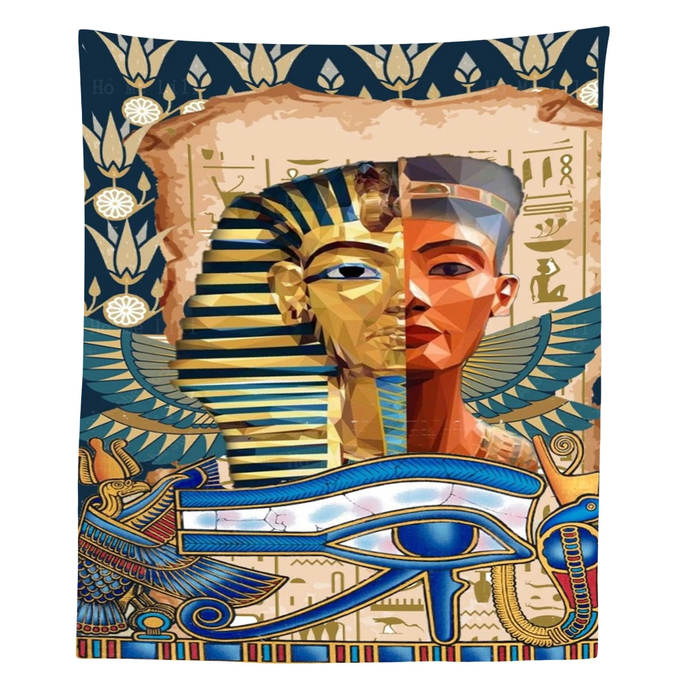 

Ancient Egyptian Pharaohs Tutankhamun Eye Horus Collage Style Tapestry By Ho Me Lili For Livingroom Decor Wall Hanging