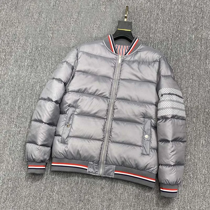 THOM Winter Jacket Men Parkas Warm Coat Luxury Brand Striped Design Baseball Collar Solid Women Fashion Duck Down Jacket