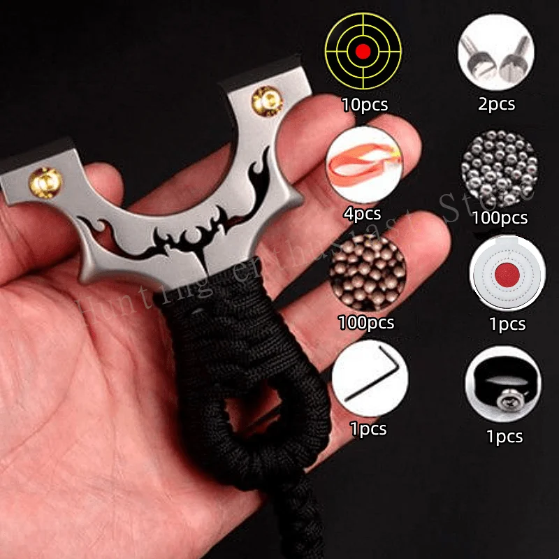 

TC21 All Titanium Outdoor Hunting Shooting Slingshot Catapult with Flat Rubber Band Precision Competition Practice Tool