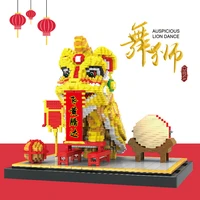 creative lion dance taurus building lucky cat blocks chinese style diy collection bricks toys for children new years gift