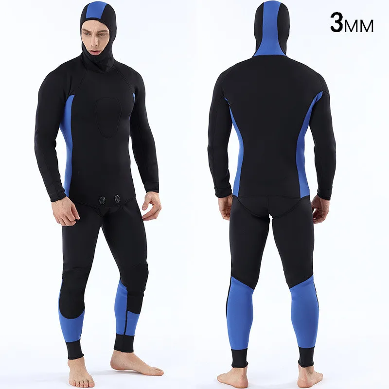 

Men Professional Neoprene 3mm Wetsuit Hooded Spearfishing Scuba Diving 2 pcs Suit Surfing Keep Warm Waterproof Swimsuits