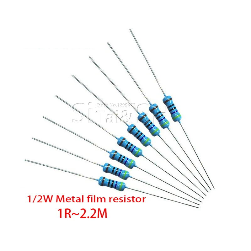 

50pcs 1/2W Metal Film Resistor 1% 1R~2.2M 100R 220R 330R 1K 1.5K 2.2K 3.3K 4.7K 10K 22K 47K 100K 100 220 330 1K5 2K2 3K3 4K7 Ohm