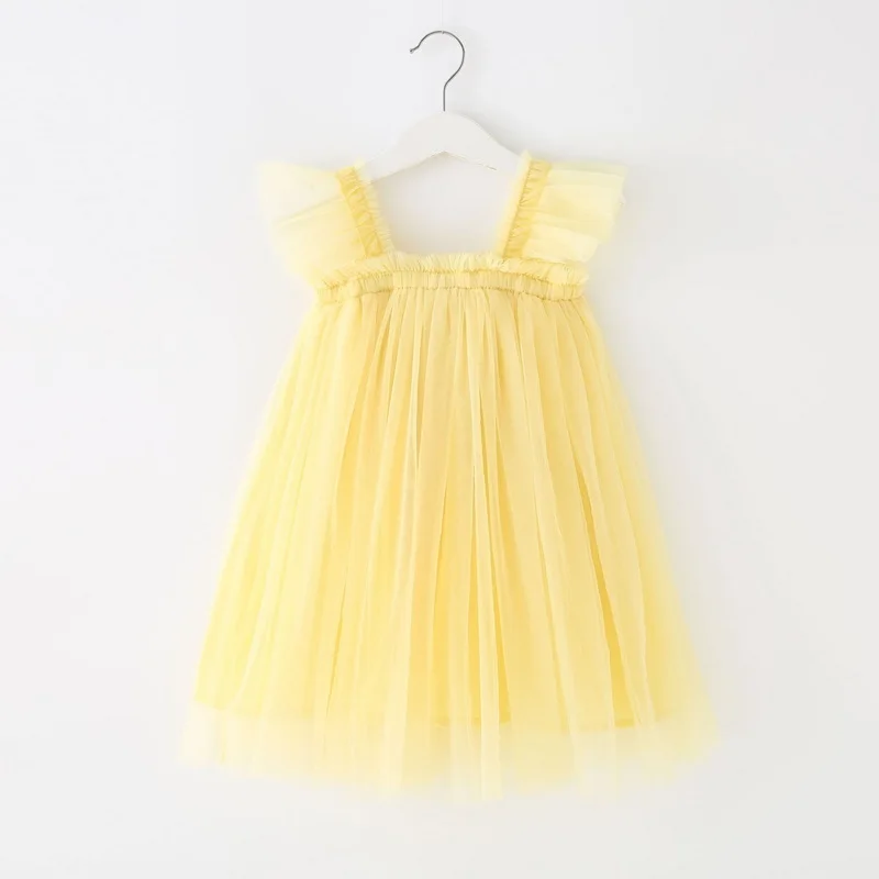Летнее платье для девочек на бретельках без рукавов с квадратным вырезом и
