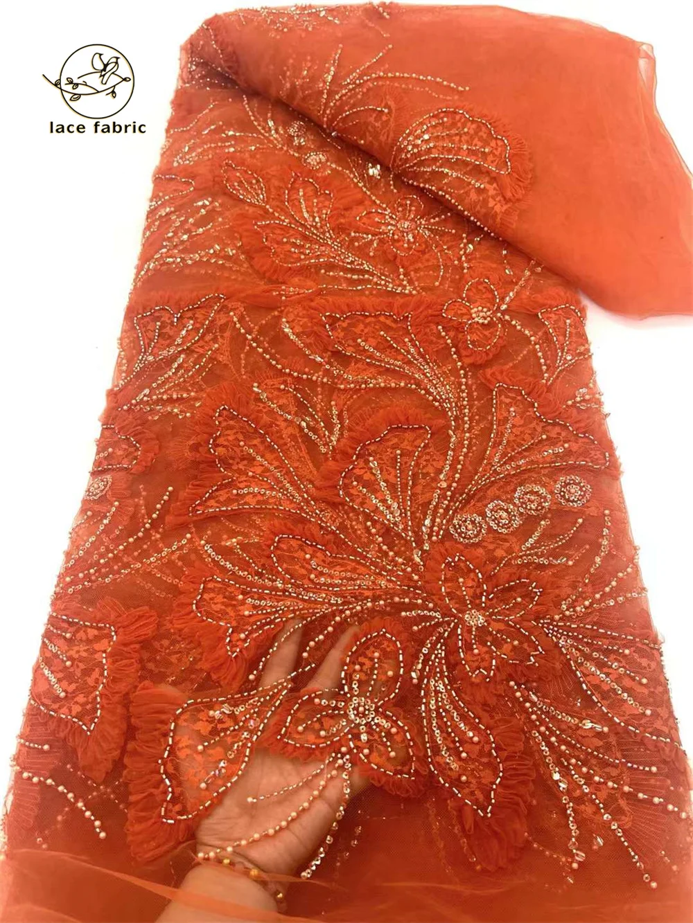 Новый дизайн африканская бисерная кружевная ткань 2024 высокое качество 3D стиль