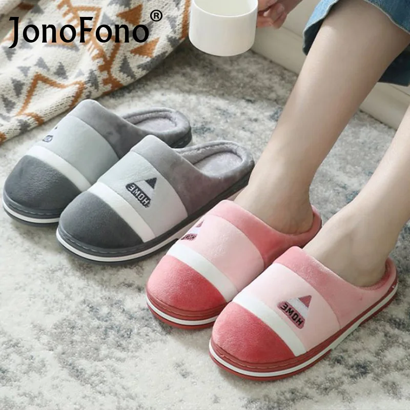 

JonoFono 2022 New Women Slippers Winter Cotton Mix Color Comfortable Couple Shoes House Fashion Warm Ladies Footwear