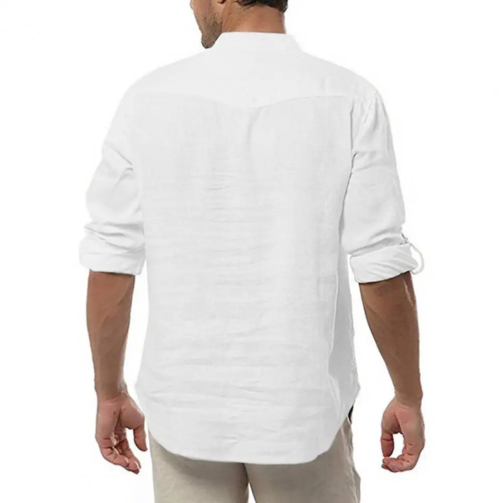 

Popular Beach Shirt Loose Male Pure Color Relaxed Fit Top Retro Men Shirt for Daily Wear