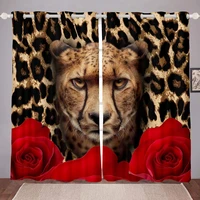 window curtains for bedroom red rose flower deocr draperieswild animals for womanlady room home decoration curtains cortinas