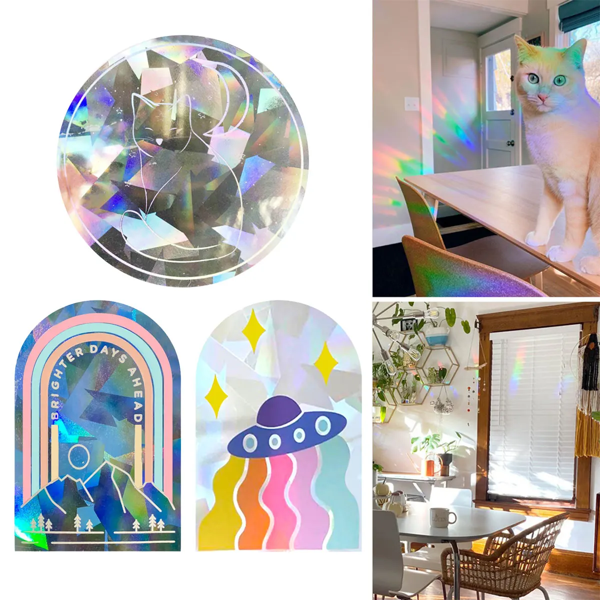 

3D Window Sticker Rainbow Effect Window Films Privacy Decorative Non-Adhesive Static Cling Glass Sticker for Home Kitchen Office
