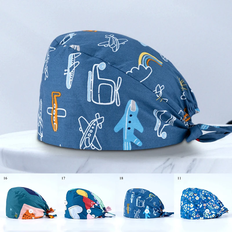 

New Soft Cap Cotton Adjustable Cartoon Scrubs Hats lab Working Surgicals hat pharmacy Dentist Nursing accessories Scrub Caps