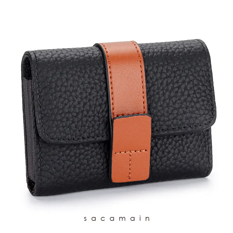 Genuien Leather Women Card Holder Wallet Short Hasp Solid Color Purse Ladies Business Credit Card Wallets Travel Accessories