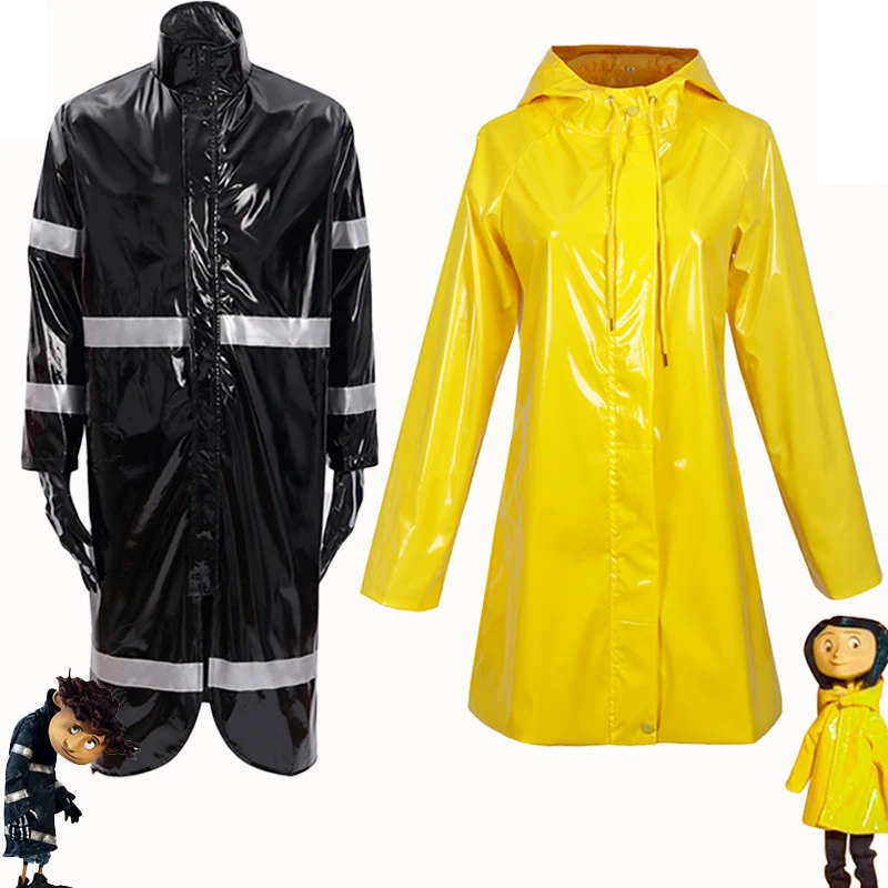 

Anime Cartoon Movie Coraline & the Secret Door Cosplay Costume Coraline Wybie Lovat COS Coat Jacket Yellow Raincoat Halloween