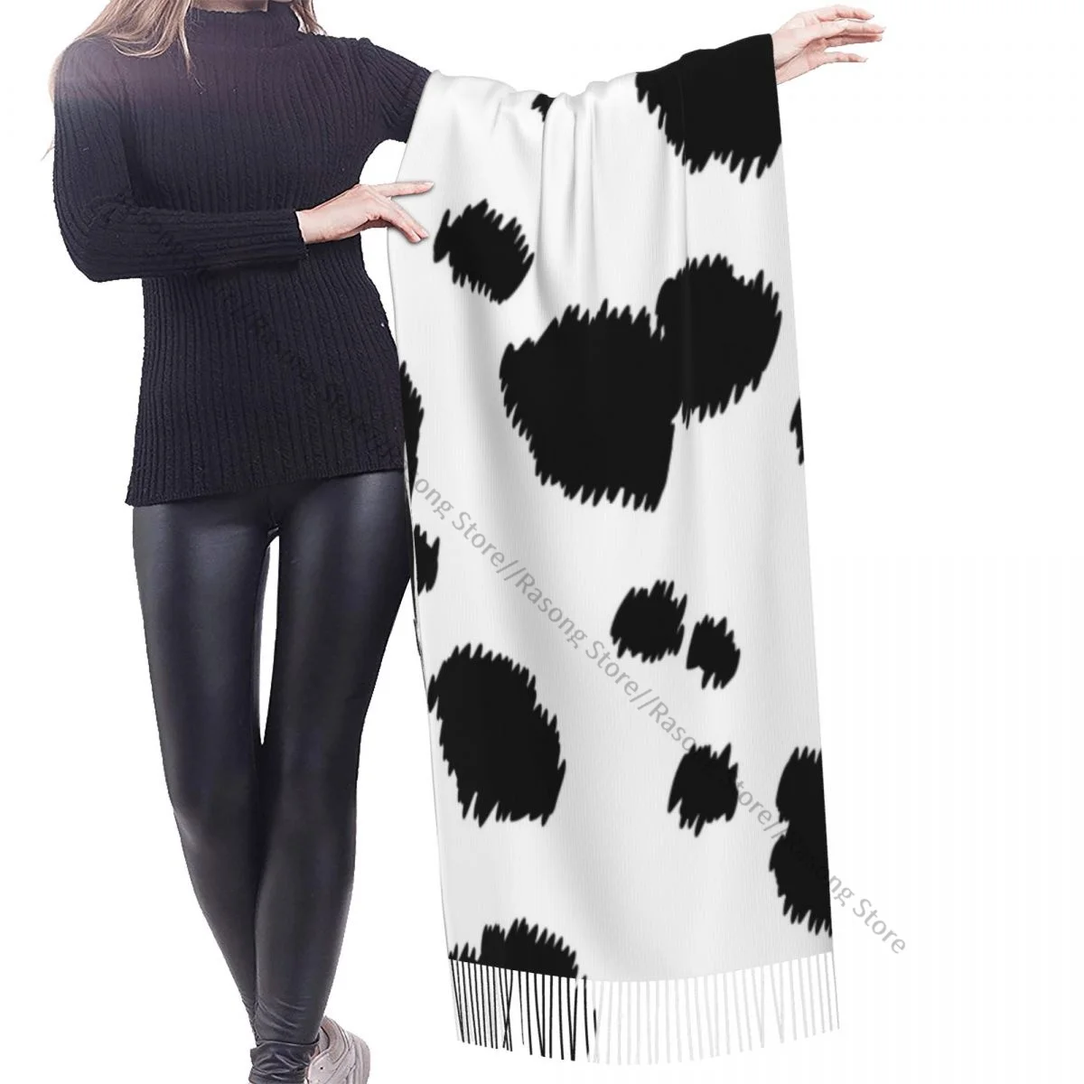 Шарф с кисточками большой размер 196*68 см зимняя теплая шаль из пашмины накидка