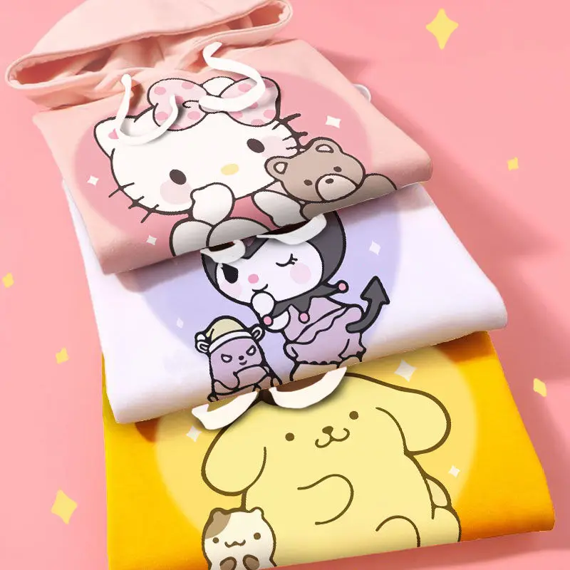 

Kawaii Sanrio Children Hoodie Set Kuromi Hellokitty Casual Autumn and Winter Instagram Hit Top for Kids