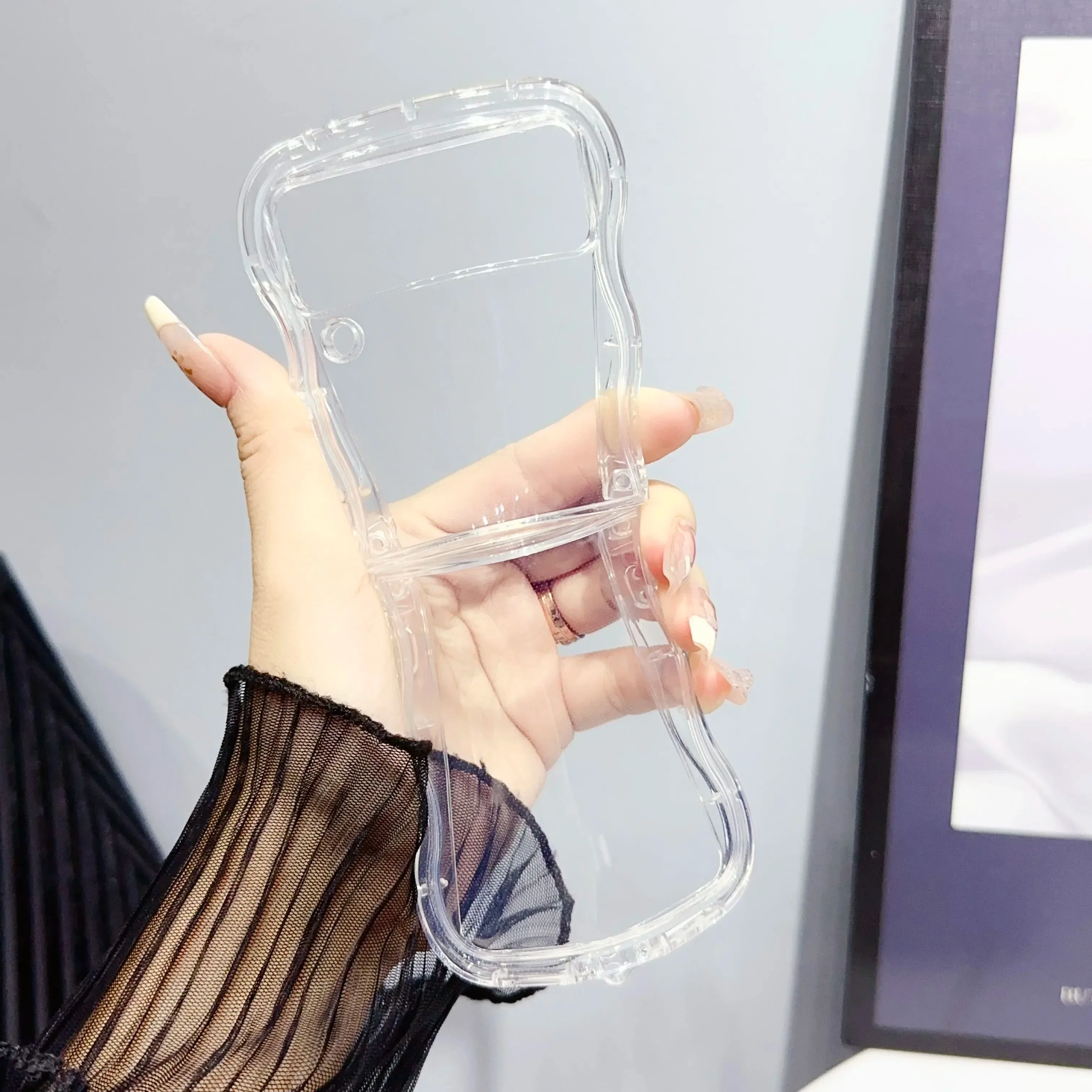 Оригинальный прозрачный чехол для телефона с волнистой рамкой Samsung Galaxy Z Flip 6 5 4 3