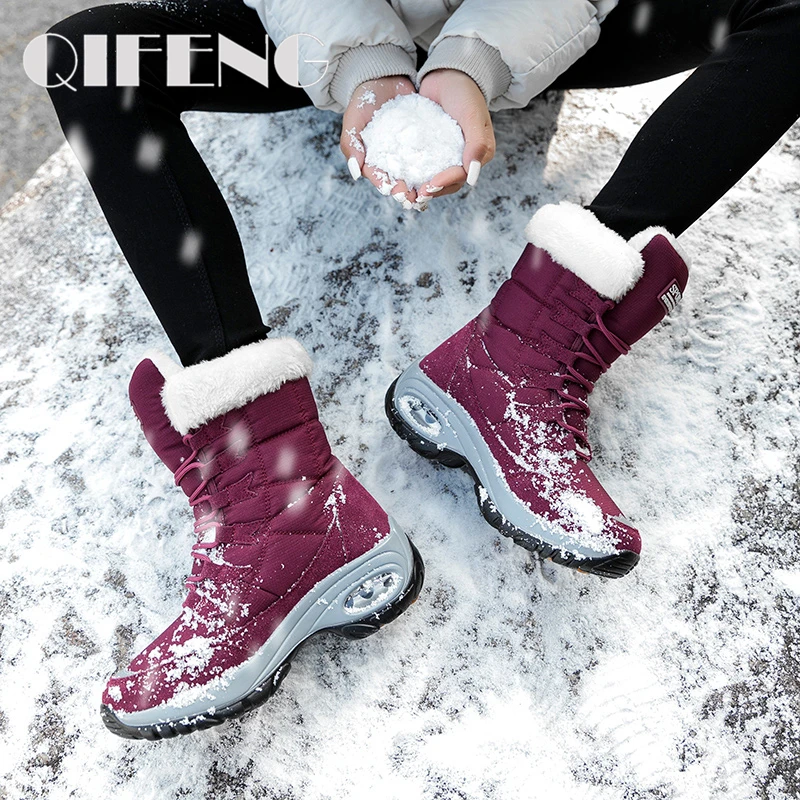 

Winter Women Boots with Fur Snow Boots Fashion Lace-up White Ankle Boots Botas Mujer Women Shoes Fur Plush Platform Shoes Female