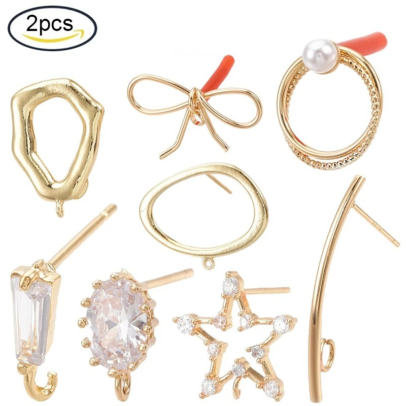 

2PCS Brass Stud Earring Findings with Loop Gold Plated with Cubic Zirconia Clear 10x3mm Hole: 1mm Pin: 0.7mm