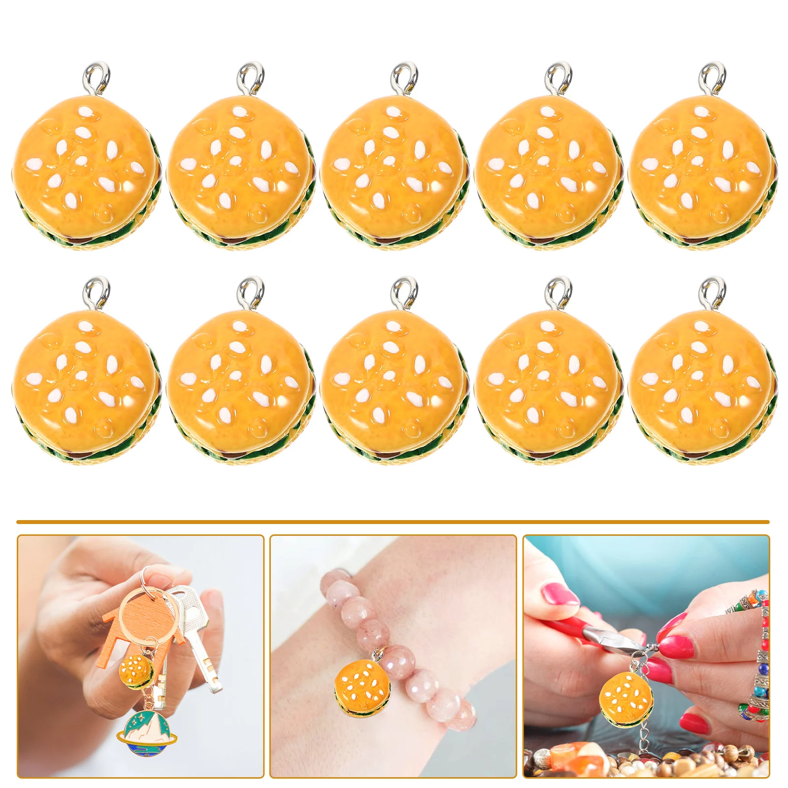 

10pcs Fake Hamburger Resin Hamburger Pendant Hamburger Charms Keychain Decor