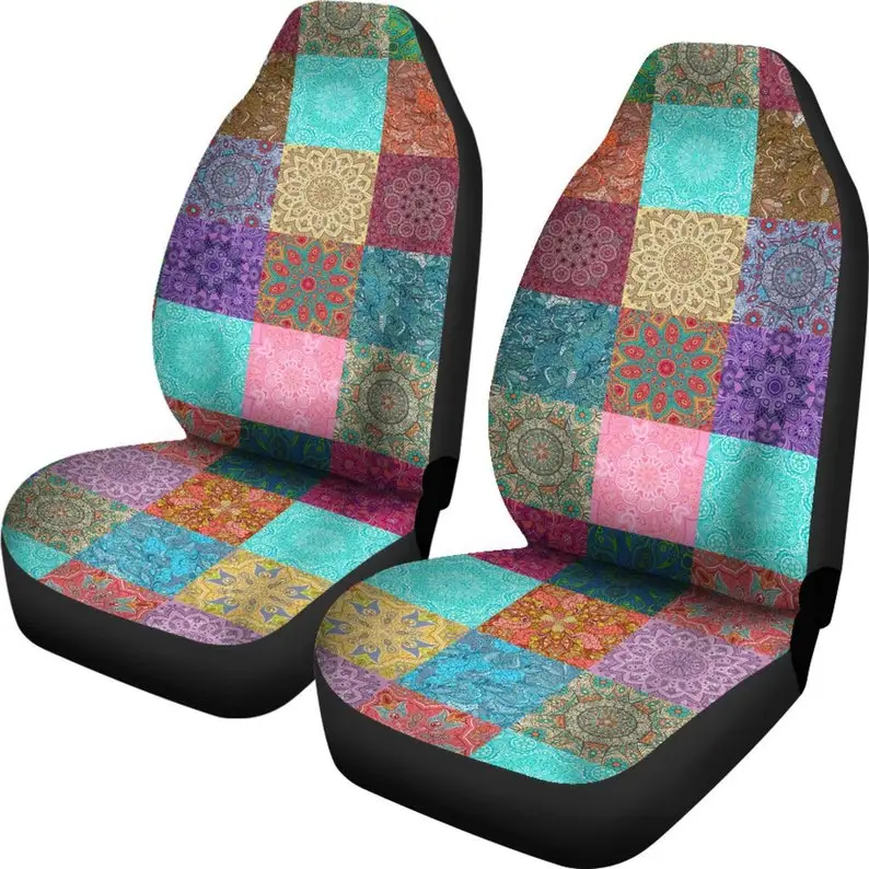 

Patchwork Colorful Seat Covers (Set of 2) Car Accessory, Vehicle Seat Protectors Quilt Pattern