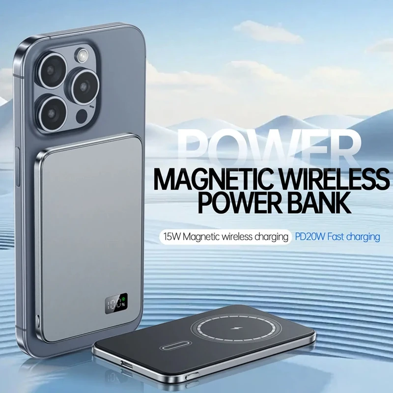 Фото Тонкий аккумулятор Xiaomi 50000 мАч 3C с сертификацией Ultra для MagSafe, магнитная беспроводная быстрая зарядка, портативный аккумуляторный дисплей №2