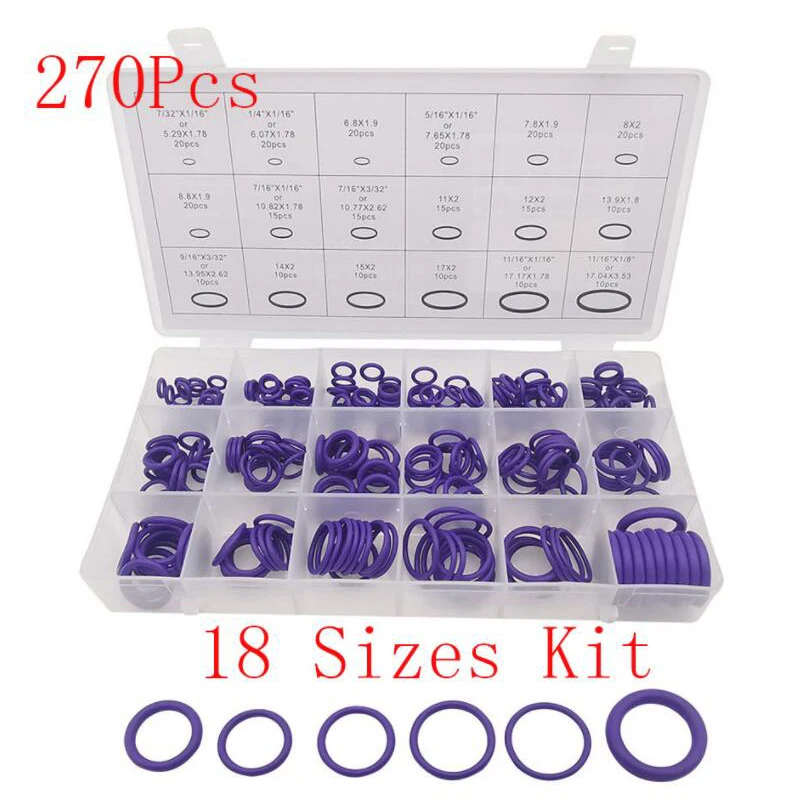 

270Pcs 18 Sizes HNBR O Rings Air Conditioning Car Auto Repair Tools O Ring Rubber Washer Seal Assortment Set