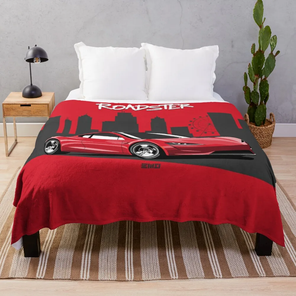 

Tesla Roadster Illustration Throw Blanket Custom Blanket Decorative Bed Blankets