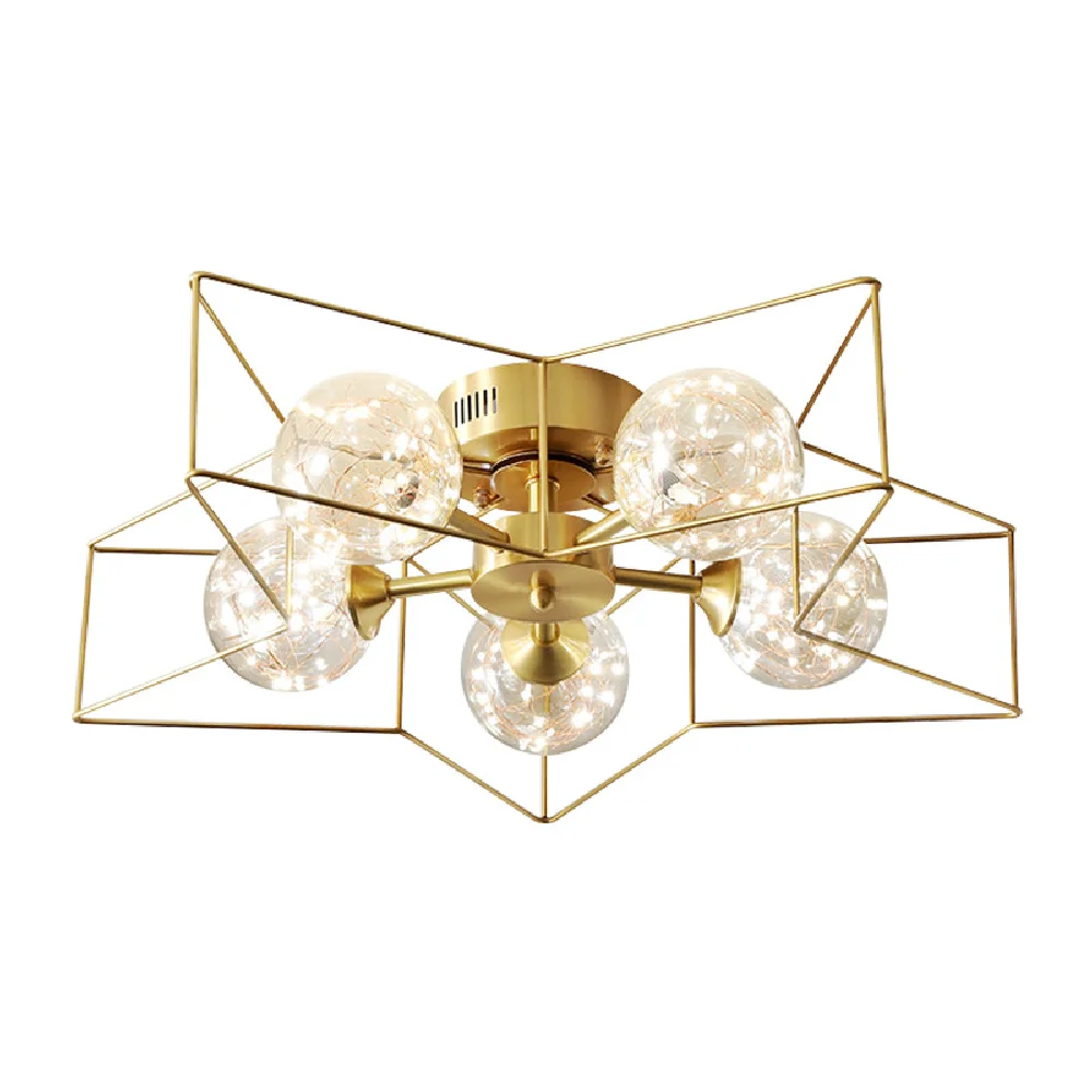 

LED Modern Minimalist Ceiling Lamp Full Copper Chandelier Fancy Star Lampshade Lights Christmas Decoration Luminaire for Home