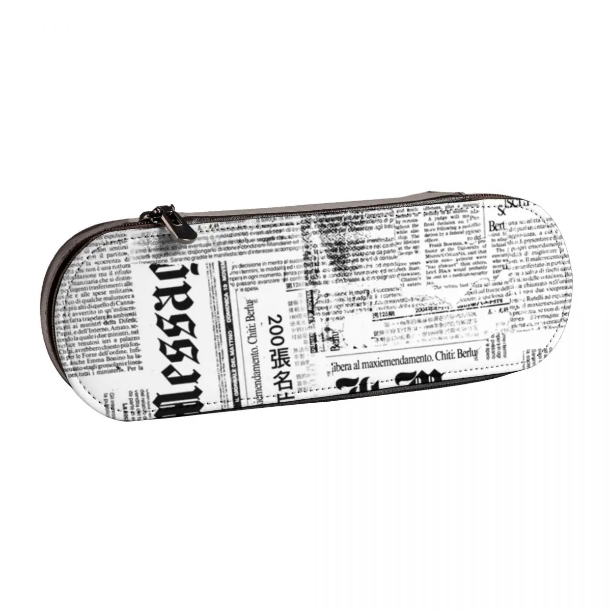 

Grunge Newspaper Hard Pencil Case Black And White Medium Kawaii Leather Pencil Box Teens Elementary School Zipper Pen Bag