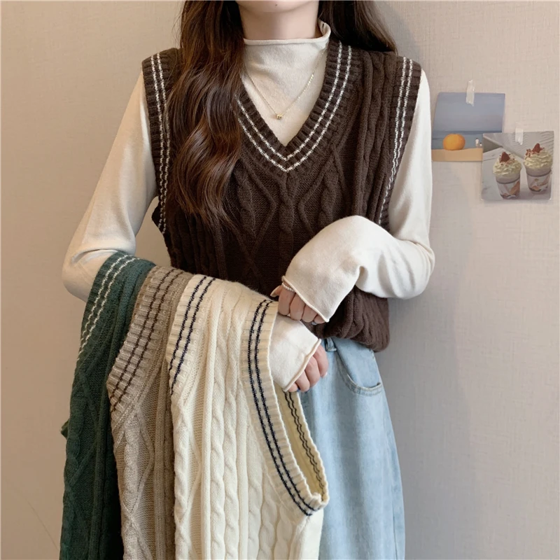 

Женский свитер, жилет, однотонные короткие свободные Модные трикотажные женские пальто в Корейском стиле без рукавов с V-образным вырезом, простая верхняя одежда, шикарная майка