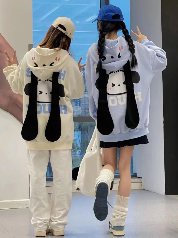 QWEEK Y2k кокетка Kawaii милые Мультяшные принты на молнии толстовки для женщин